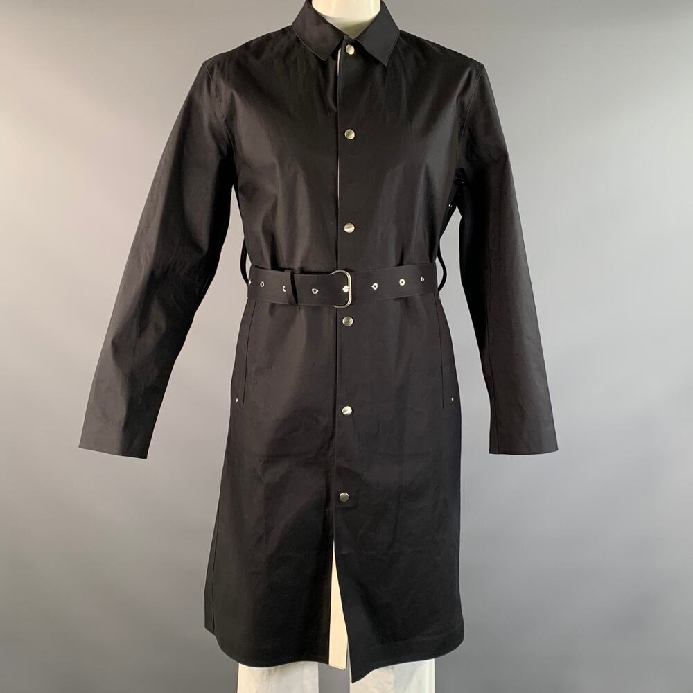 JIL SANDER Size XL Black Bonded Cotton Raincoat Coat